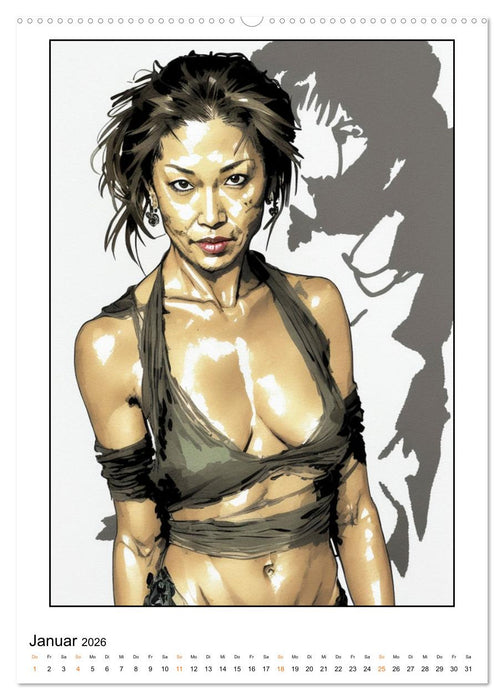 Frauenbilder mit Feder, Pinsel und KI (CALVENDO Premium Wandkalender 2026)