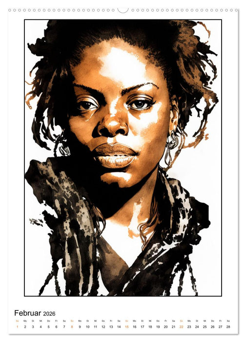 Frauenbilder mit Feder, Pinsel und KI (CALVENDO Premium Wandkalender 2026)