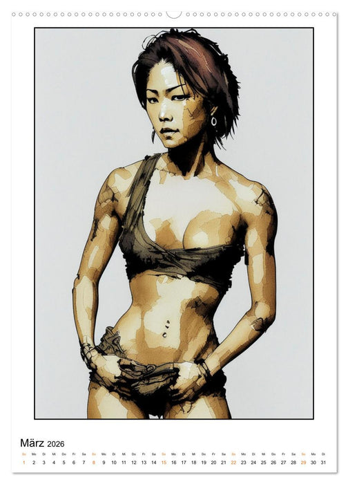 Frauenbilder mit Feder, Pinsel und KI (CALVENDO Premium Wandkalender 2026)