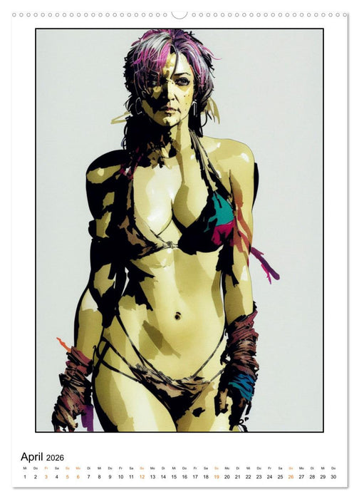 Frauenbilder mit Feder, Pinsel und KI (CALVENDO Premium Wandkalender 2026)