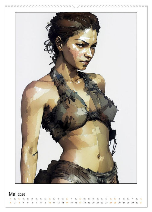 Frauenbilder mit Feder, Pinsel und KI (CALVENDO Premium Wandkalender 2026)