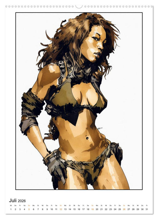 Frauenbilder mit Feder, Pinsel und KI (CALVENDO Premium Wandkalender 2026)