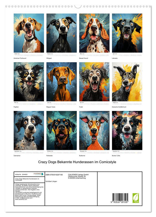 Crazy Dogs Bekannte Hunderassen im Comicstyle (CALVENDO Premium Wandkalender 2026)