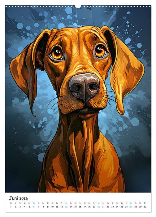 Crazy Dogs Bekannte Hunderassen im Comicstyle (CALVENDO Premium Wandkalender 2026)
