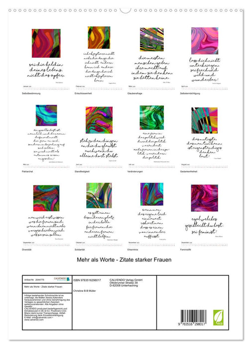 Mehr als Worte - Zitate starker Frauen (CALVENDO Premium Wandkalender 2026)
