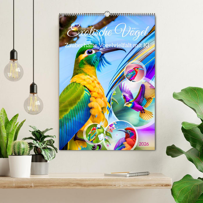 Exotische Vögel. Zauberhafte Vogelvielfalt mit KI (CALVENDO Wandkalender 2026)