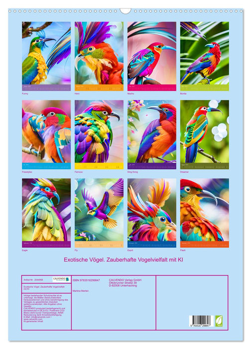 Exotische Vögel. Zauberhafte Vogelvielfalt mit KI (CALVENDO Wandkalender 2026)