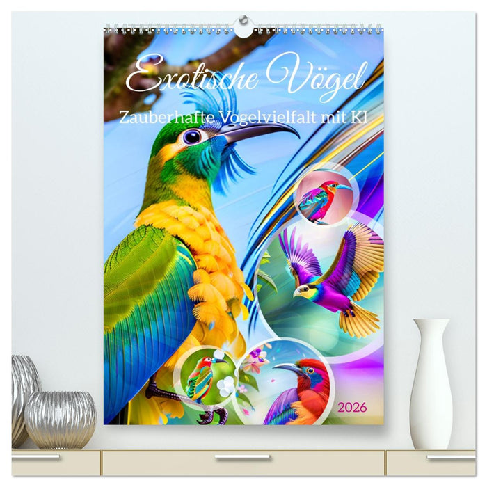 Exotische Vögel. Zauberhafte Vogelvielfalt mit KI (CALVENDO Premium Wandkalender 2026)