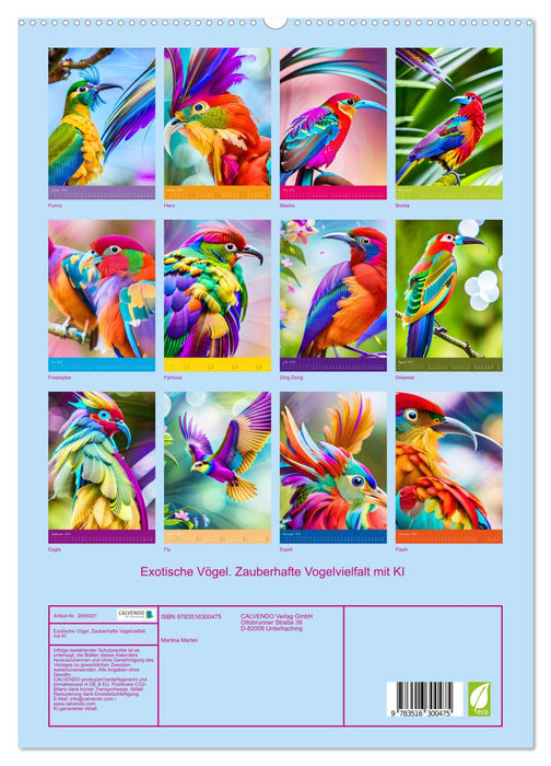 Exotische Vögel. Zauberhafte Vogelvielfalt mit KI (CALVENDO Premium Wandkalender 2026)