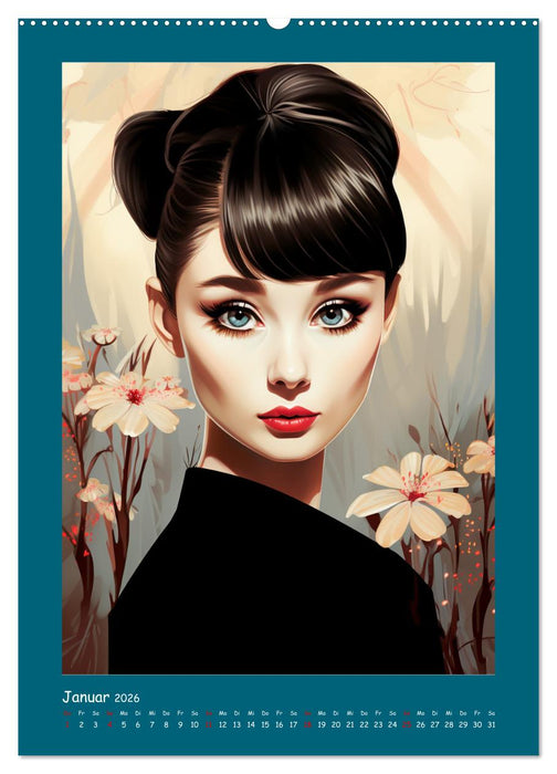 Glanz der Filmdiven. Art Nouveau Paintings im Poster-Stil (CALVENDO Wandkalender 2026)