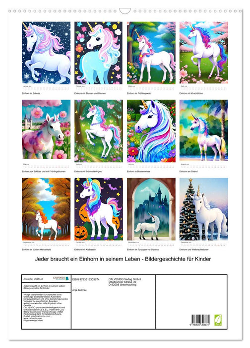 Jeder braucht ein Einhorn in seinem Leben - Bildergeschichte für Kinder (CALVENDO Wandkalender 2026)