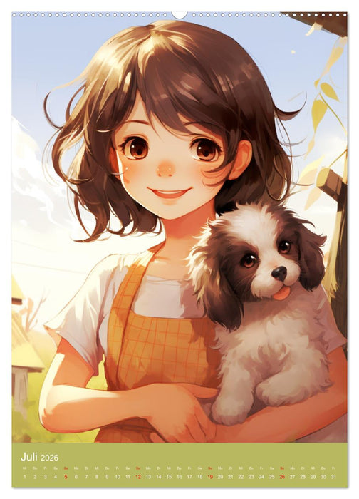 Ein Jahr voller Liebe. Manga-Mädchen und ihre treuen Gefährten (CALVENDO Premium Wandkalender 2026)