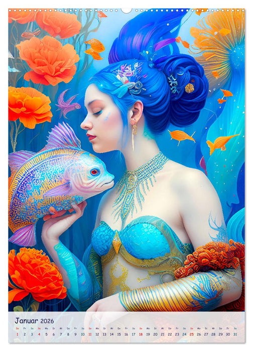 Meerjungfrauen. Bezaubernde Nixen im Meer (CALVENDO Premium Wandkalender 2026)