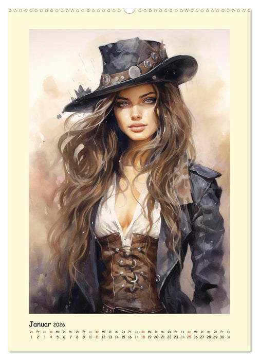 Schöne Steampunk Girls. Retro-Ästhetik im Aquarell-Stil (CALVENDO Wandkalender 2026)