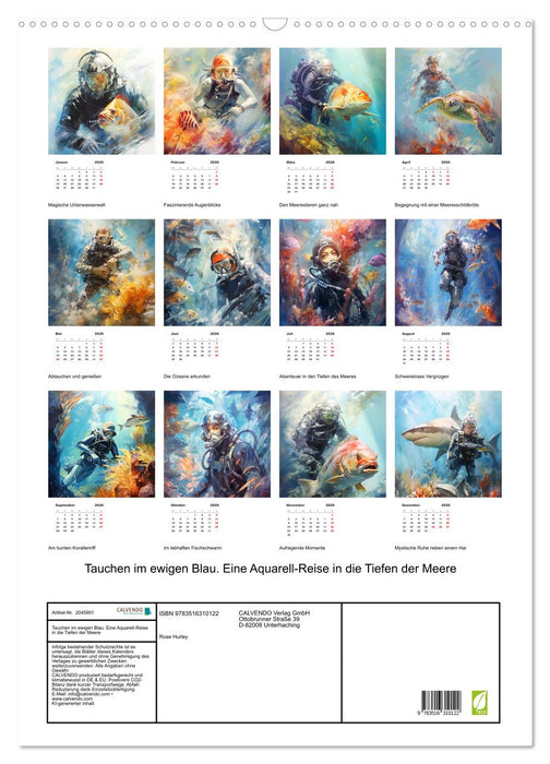 Tauchen im ewigen Blau. Eine Aquarell-Reise in die Tiefen der Meere (CALVENDO Wandkalender 2026)