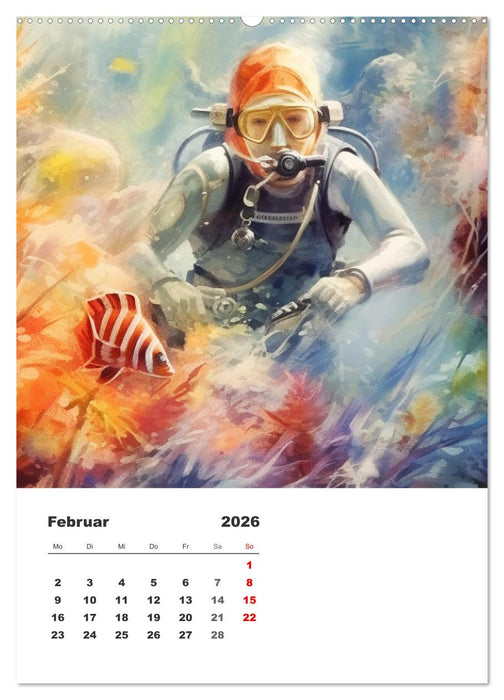 Tauchen im ewigen Blau. Eine Aquarell-Reise in die Tiefen der Meere (CALVENDO Wandkalender 2026)