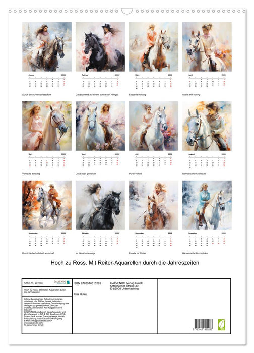 Hoch zu Ross. Mit Reiter-Aquarellen durch die Jahreszeiten (CALVENDO Wandkalender 2026)