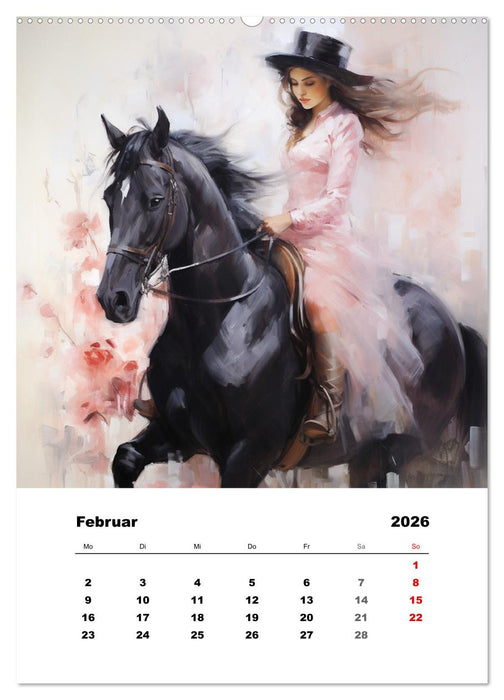 Hoch zu Ross. Mit Reiter-Aquarellen durch die Jahreszeiten (CALVENDO Wandkalender 2026)