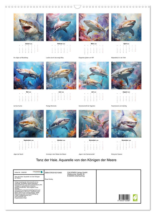 Tanz der Haie. Aquarelle von den Königen der Meere (CALVENDO Wandkalender 2026)
