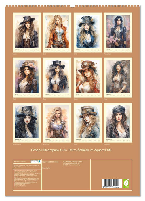 Schöne Steampunk Girls. Retro-Ästhetik im Aquarell-Stil (CALVENDO Premium Wandkalender 2026)