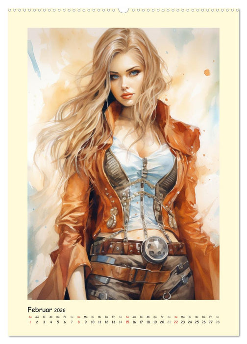 Schöne Steampunk Girls. Retro-Ästhetik im Aquarell-Stil (CALVENDO Premium Wandkalender 2026)