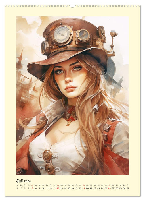 Schöne Steampunk Girls. Retro-Ästhetik im Aquarell-Stil (CALVENDO Premium Wandkalender 2026)