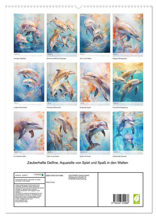 Zauberhafte Delfine. Aquarelle von Spiel und Spaß in den Wellen (CALVENDO Premium Wandkalender 2026)
