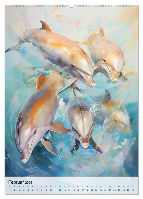 Zauberhafte Delfine. Aquarelle von Spiel und Spaß in den Wellen (CALVENDO Premium Wandkalender 2026)