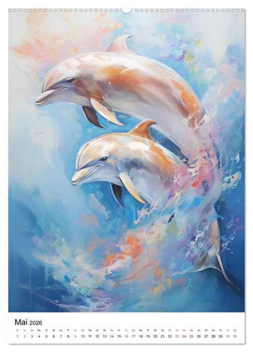Zauberhafte Delfine. Aquarelle von Spiel und Spaß in den Wellen (CALVENDO Premium Wandkalender 2026)