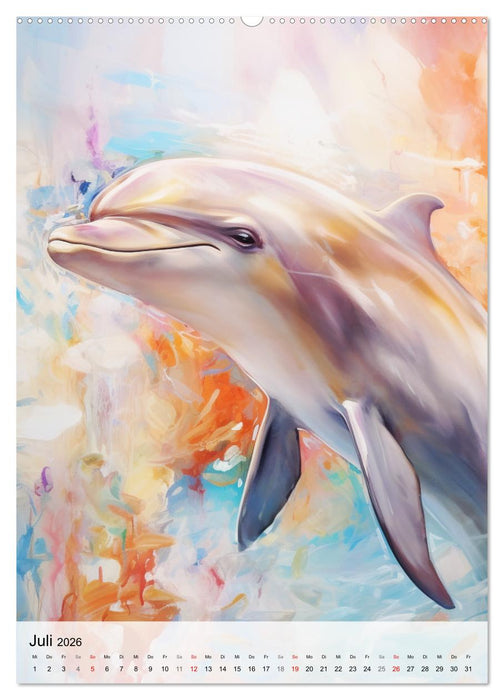 Zauberhafte Delfine. Aquarelle von Spiel und Spaß in den Wellen (CALVENDO Premium Wandkalender 2026)