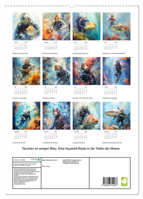 Tauchen im ewigen Blau. Eine Aquarell-Reise in die Tiefen der Meere (CALVENDO Premium Wandkalender 2026)