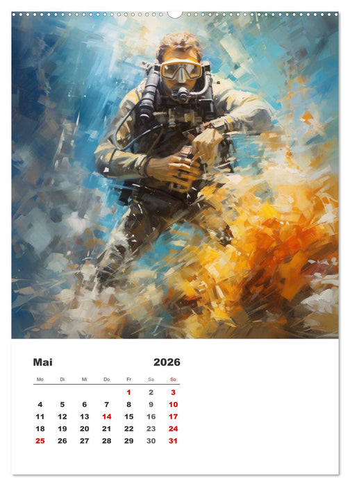Tauchen im ewigen Blau. Eine Aquarell-Reise in die Tiefen der Meere (CALVENDO Premium Wandkalender 2026)