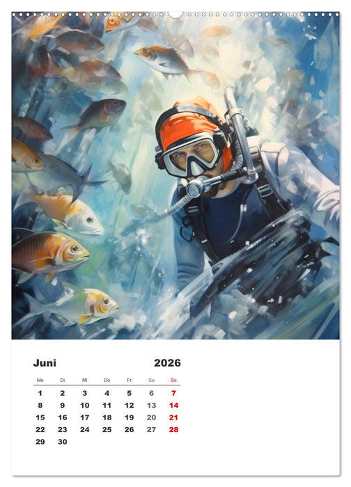 Tauchen im ewigen Blau. Eine Aquarell-Reise in die Tiefen der Meere (CALVENDO Premium Wandkalender 2026)