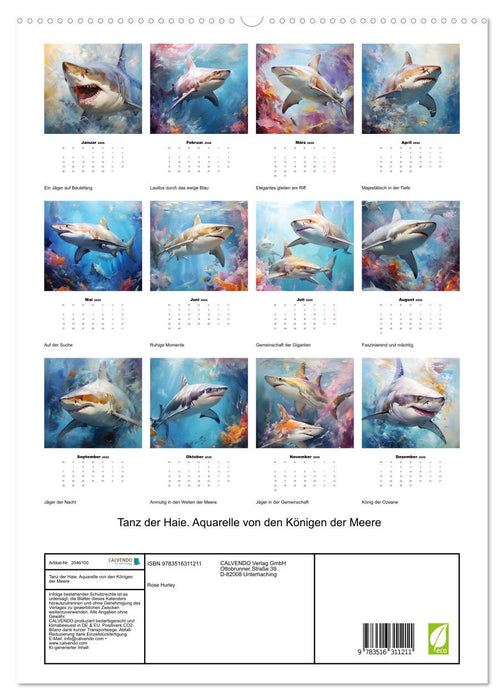 Tanz der Haie. Aquarelle von den Königen der Meere (CALVENDO Premium Wandkalender 2026)