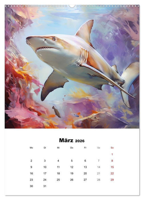 Tanz der Haie. Aquarelle von den Königen der Meere (CALVENDO Premium Wandkalender 2026)