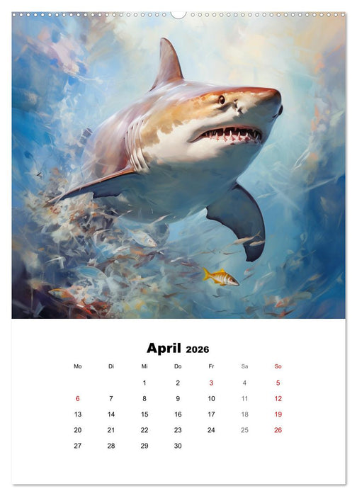 Tanz der Haie. Aquarelle von den Königen der Meere (CALVENDO Premium Wandkalender 2026)