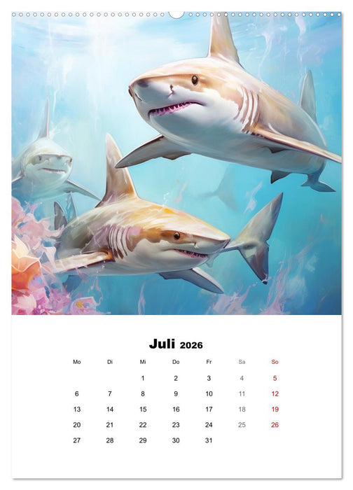 Tanz der Haie. Aquarelle von den Königen der Meere (CALVENDO Premium Wandkalender 2026)