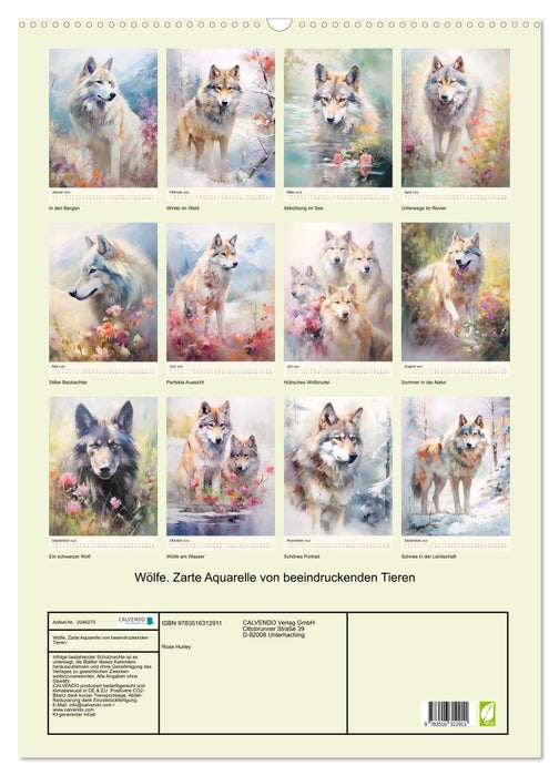 Wölfe. Zarte Aquarelle von beeindruckenden Tieren (CALVENDO Wandkalender 2026)