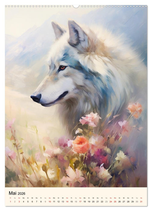 Wölfe. Zarte Aquarelle von beeindruckenden Tieren (CALVENDO Wandkalender 2026)