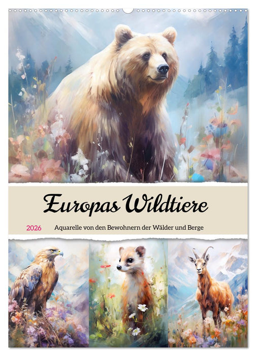 Europas Wildtiere. Aquarelle von den Bewohnern der Wälder und Berge (CALVENDO Wandkalender 2026)
