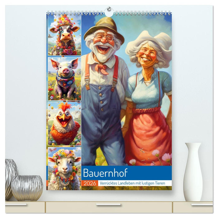 Bauernhof. Verrücktes Landleben mit lustigen Tieren (CALVENDO Premium Wandkalender 2026)