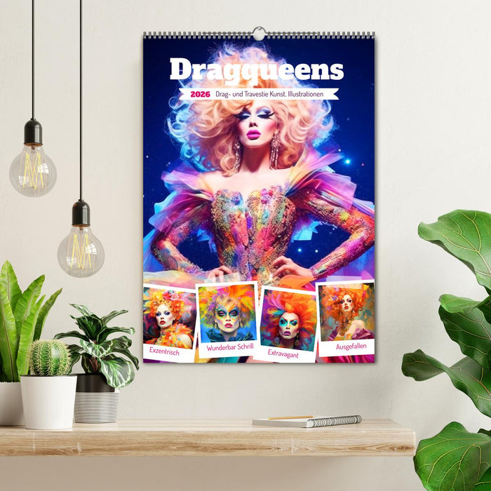Dragqueens. Drag- und Travestie Kunst. Illustrationen (CALVENDO Wandkalender 2026)