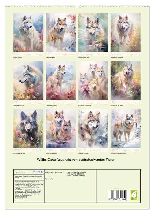 Wölfe. Zarte Aquarelle von beeindruckenden Tieren (CALVENDO Premium Wandkalender 2026)