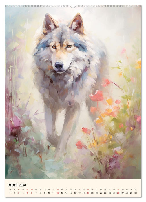Wölfe. Zarte Aquarelle von beeindruckenden Tieren (CALVENDO Premium Wandkalender 2026)