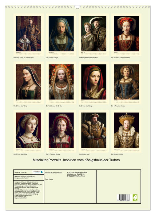 Mittelalter Portraits. Inspiriert vom Königshaus der Tudors (CALVENDO Wandkalender 2026)