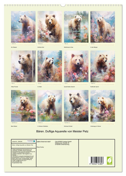 Bären. Duftige Aquarelle von Meister Petz (CALVENDO Premium Wandkalender 2026)