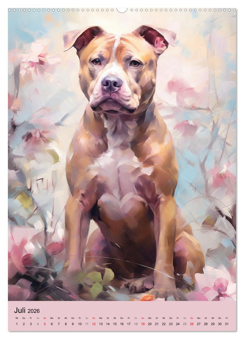 Pit Bull Aquarelle. Illustrationen von tollen Hunden (CALVENDO Premium Wandkalender 2026)