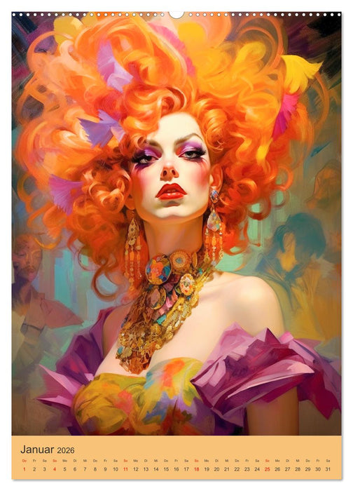 Dragqueens. Drag- und Travestie Kunst. Illustrationen (CALVENDO Premium Wandkalender 2026)