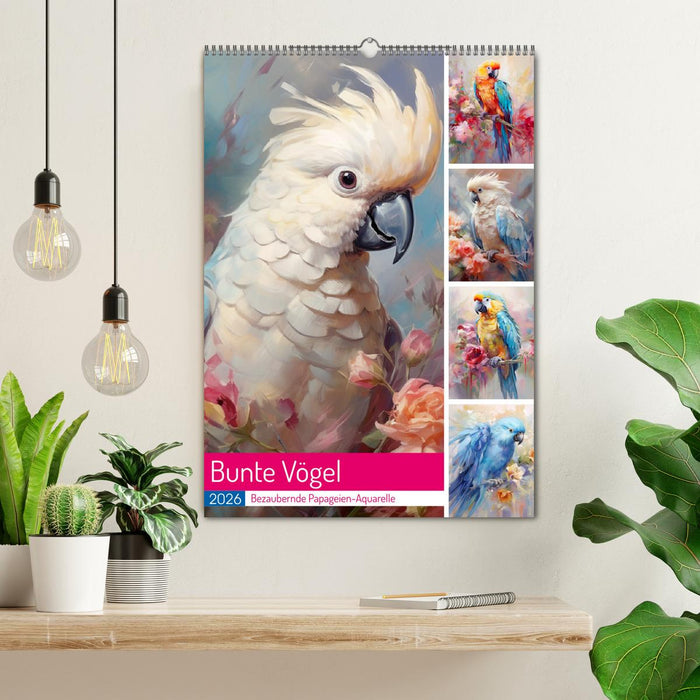 Bunte Vögel. Bezaubernde Papageien-Aquarelle (CALVENDO Wandkalender 2026)