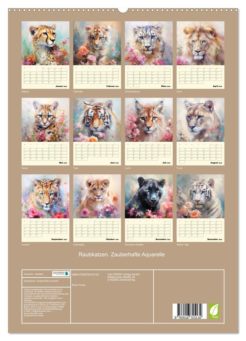Raubkatzen. Zauberhafte Aquarelle (CALVENDO Premium Wandkalender 2026)